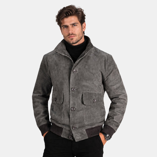Leather Clan Men's Genuine Lambskin Suede Bomber Jacket