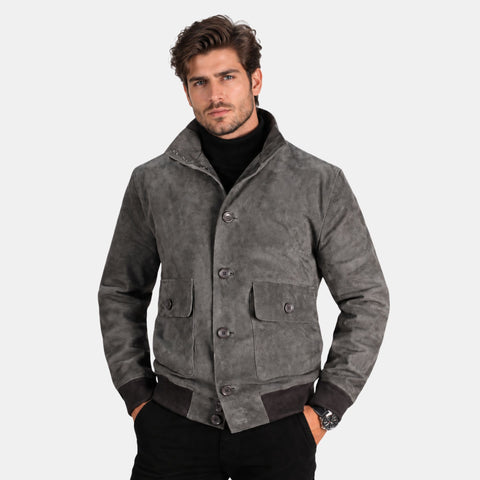 Leather Clan Men's Genuine Lambskin Suede Bomber Jacket