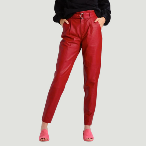 WOMEN FABULOUS REAL LAMBSKIN RED LEATHER PANTS