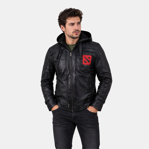 Leather Clan Men's Genuine Lambskin Leather Jacket (Hooded) - Dota 2