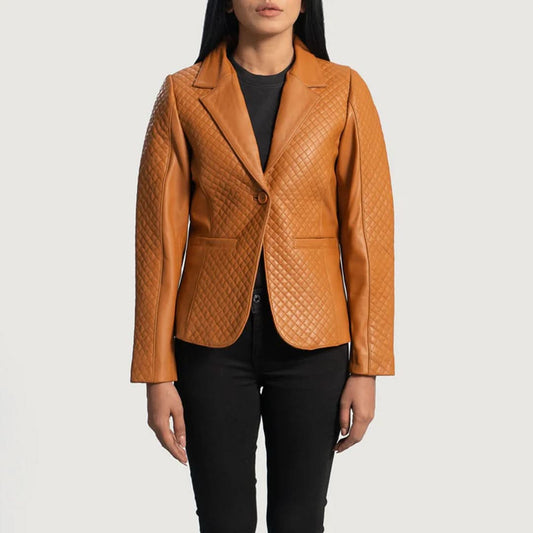 Cora Quilted Brown Leather Blazer