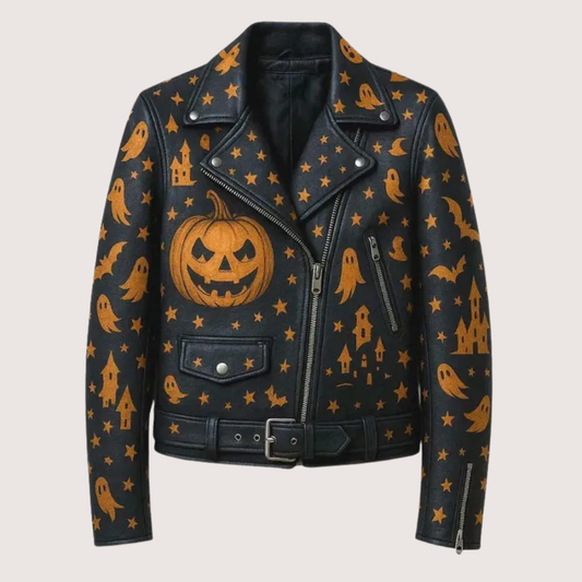 Halloween Black Leather Biker Jacket