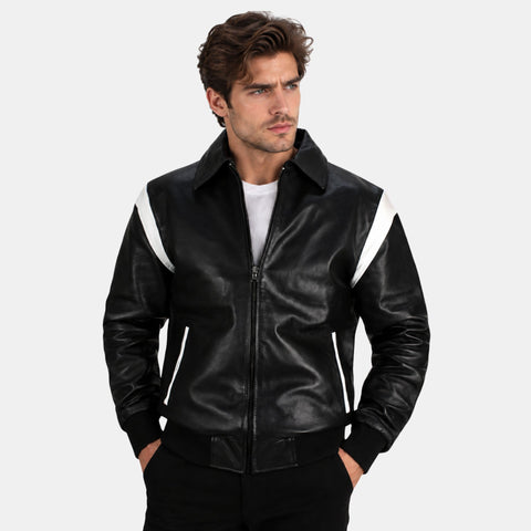 Leather Clan Men's Genuine Lambskin Two-Tone Bomber Jacket