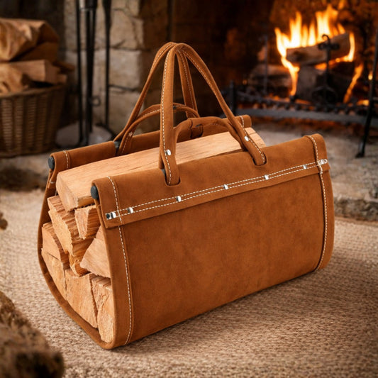 Premium Suede Leather Firewood Log Carrier