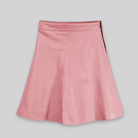 Ellen Pompeo Pink Leather Skirt