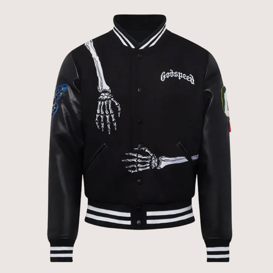 Men's Godspeed Skull Rod Black Bomber Halloween Jacket