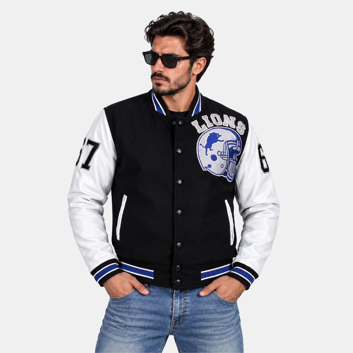 Leather Clan Men's Letterman Varsity Detroit Genuine Leather Jacket
