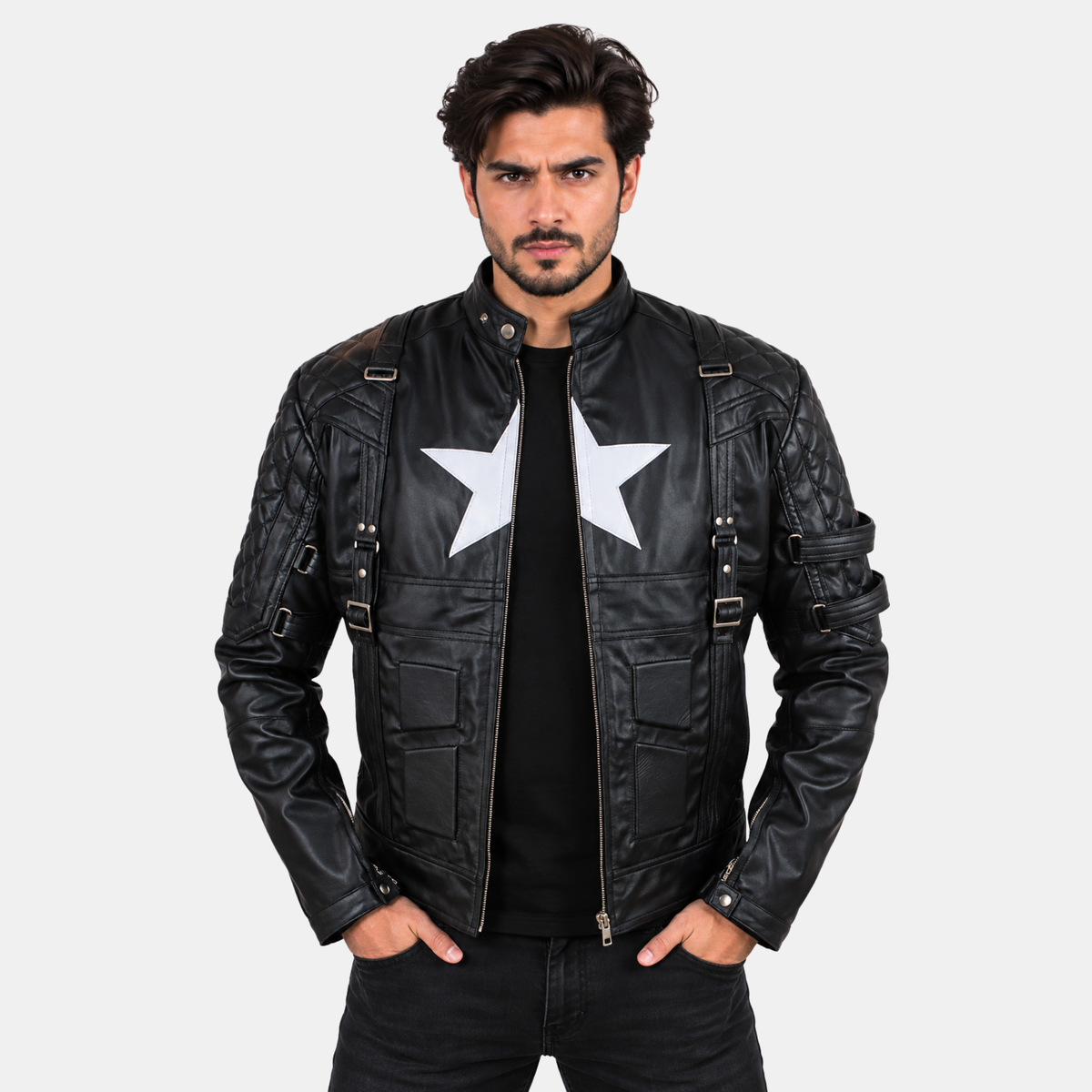 Leather Clan Men's Chris Evans Captain America Genuine Lambskin Leather Jacket (Fencing Jacket)