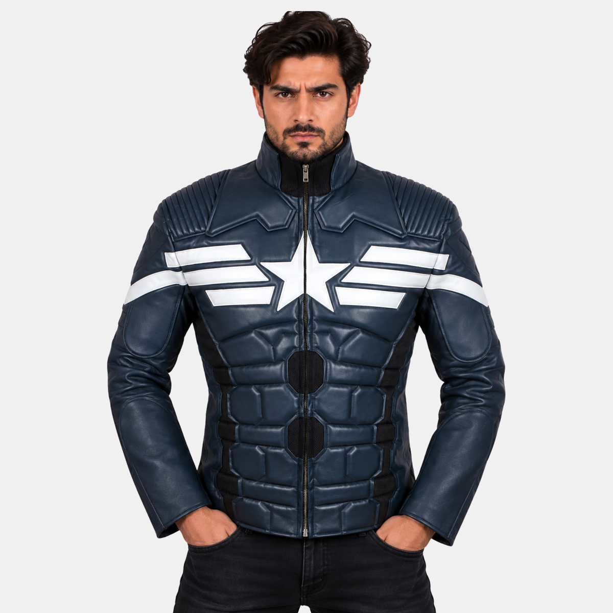 Leather Clan Men's Captain America 2014 Winter Motorbike Faux Leather Jacket (Fencing Jacket)