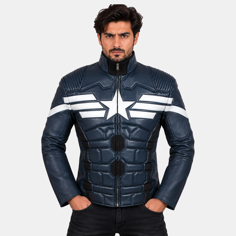 Leather Clan Men's Captain America 2014 Winter Motorbike Faux Leather Jacket (Fencing Jacket)