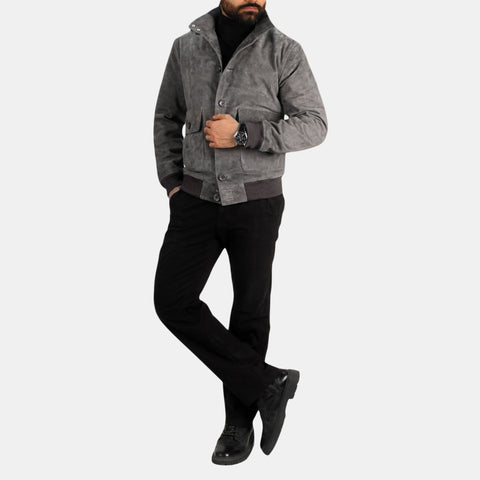 Leather Clan Men's Genuine Lambskin Suede Bomber Jacket