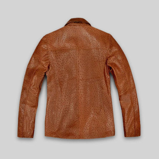 Tan Brown Ostrich Leather Hipster Jacket
