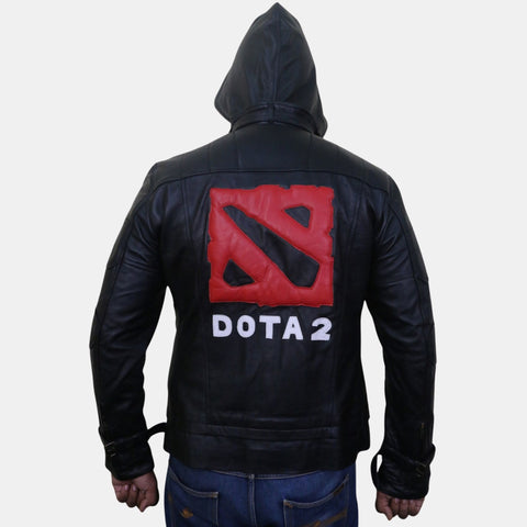 Leather Clan Men's Genuine Lambskin Leather Jacket (Hooded) - Dota 2