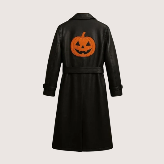 Men’s Halloween Jack-o-lantern Pumpkin Trench Coat - Leather Clan