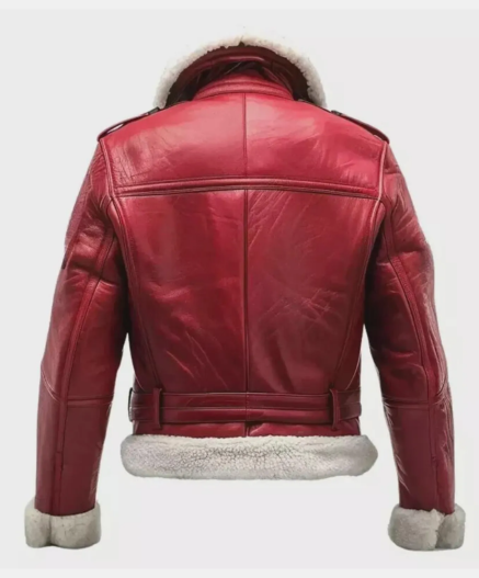 Men’s Retro Red Shearling Leather Aviator Jacket