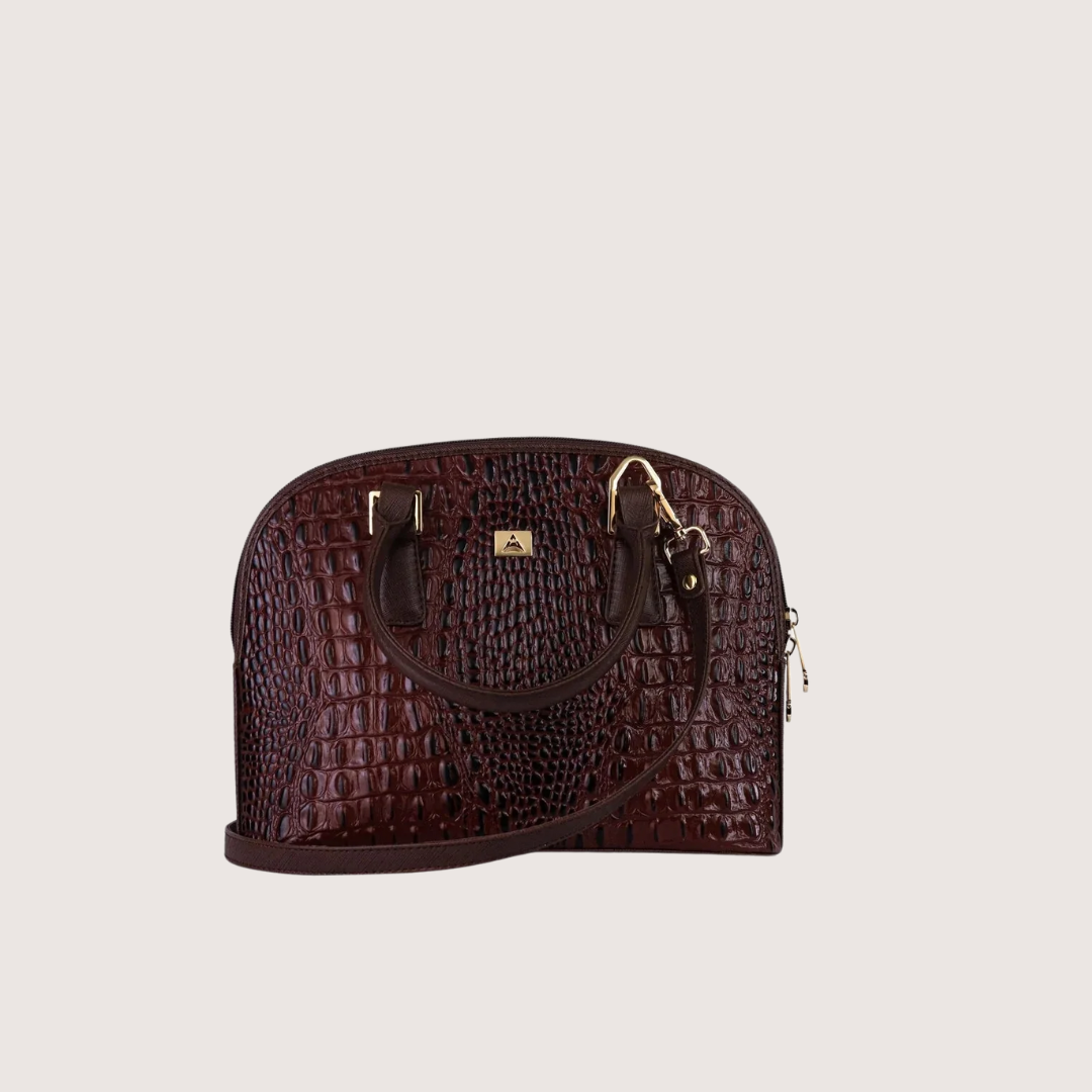 Chocolate Noir Croc Leather Handbag