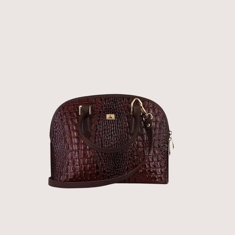 Chocolate Noir Croc Leather Handbag