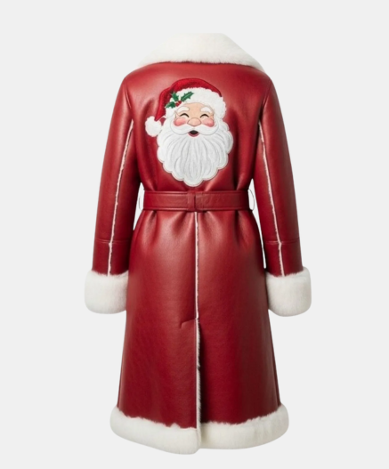 Red Santa Jacket Handmade – Unisex Christmas Leather Coat with White Shearling Trim