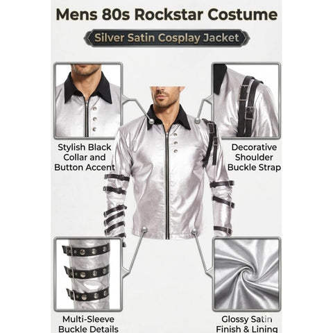 Michael Jackson Bad Tour Silver Buckle Sleeve Jacket | Iconic Stage Punk Style