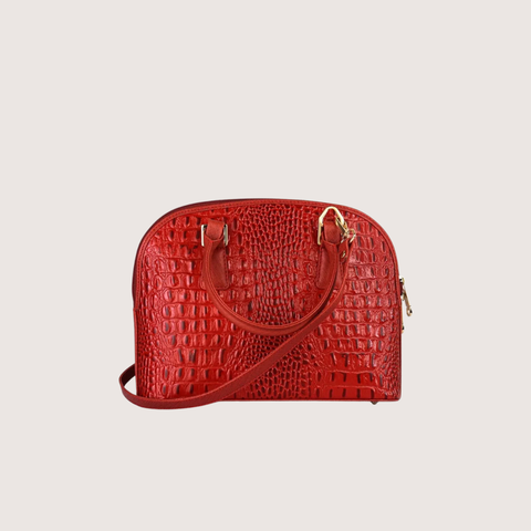 Red Noir Croc Leather Handbag