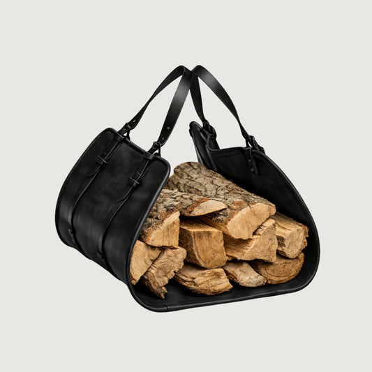 Handcrafted Cowhide Leather Firewood Carrier