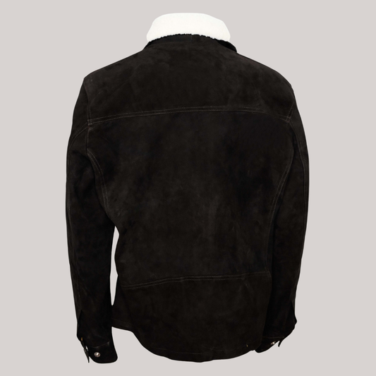 Black Shearling Suede Bomber Jacket