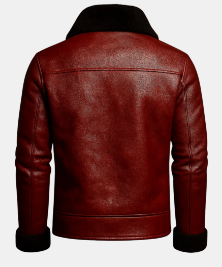 Men’s Red Christmas Leather Jacket, Santa Claus Inspired Shearling Coat