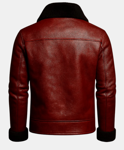 Men’s Red Christmas Leather Jacket, Santa Claus Inspired Shearling Coat