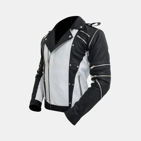 Michael Jackson Pepsi Punk Rock Style Black and White Leather Biker Jacket