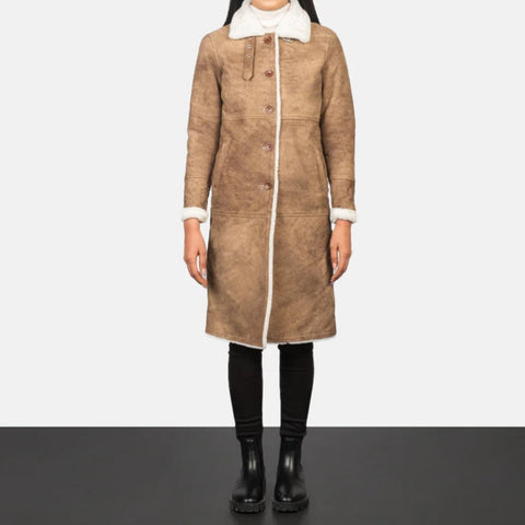 Alina Shearling Brown Leather Coat