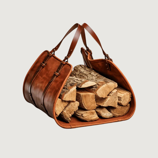 Handcrafted Cowhide Leather Firewood Carrier