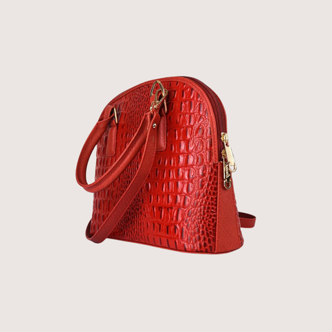 Red Noir Croc Leather Handbag