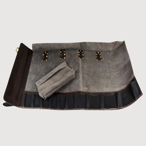 Leather Knife Roll Dark Brown
