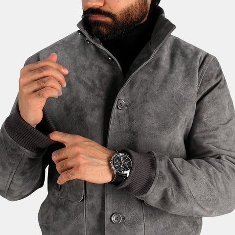 Leather Clan Men's Genuine Lambskin Suede Bomber Jacket
