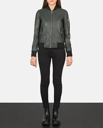 Ava MA-1 Green Leather Bomber Jacket
