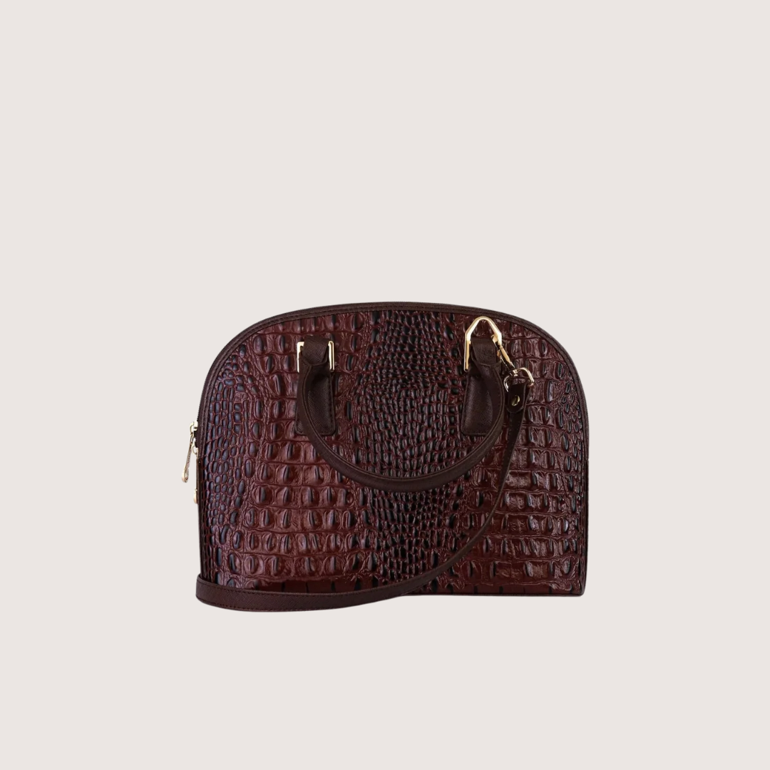 Chocolate Noir Croc Leather Handbag