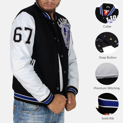 Leather Clan Men's Letterman Varsity Detroit Genuine Leather Jacket