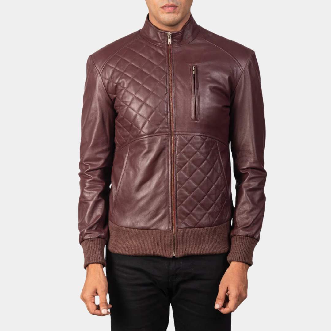 Moda Maroon Leather Bomber Jacket