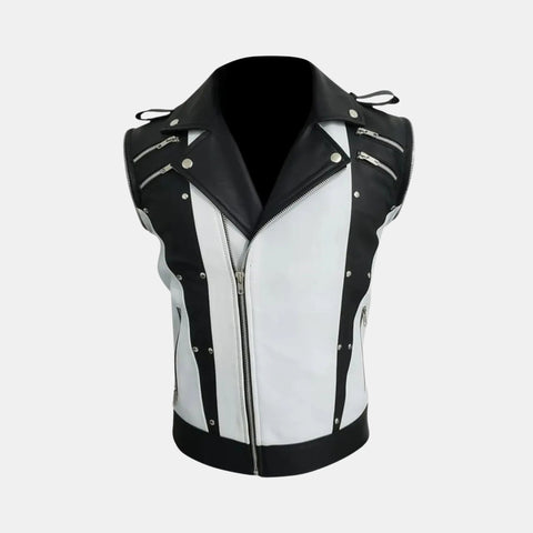 Michael Jackson Pepsi Punk Rock Style Black and White Leather Biker Jacket