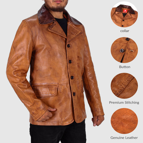 Leather Clan Men's Dead Redemption Genuine Leather Officer Coat