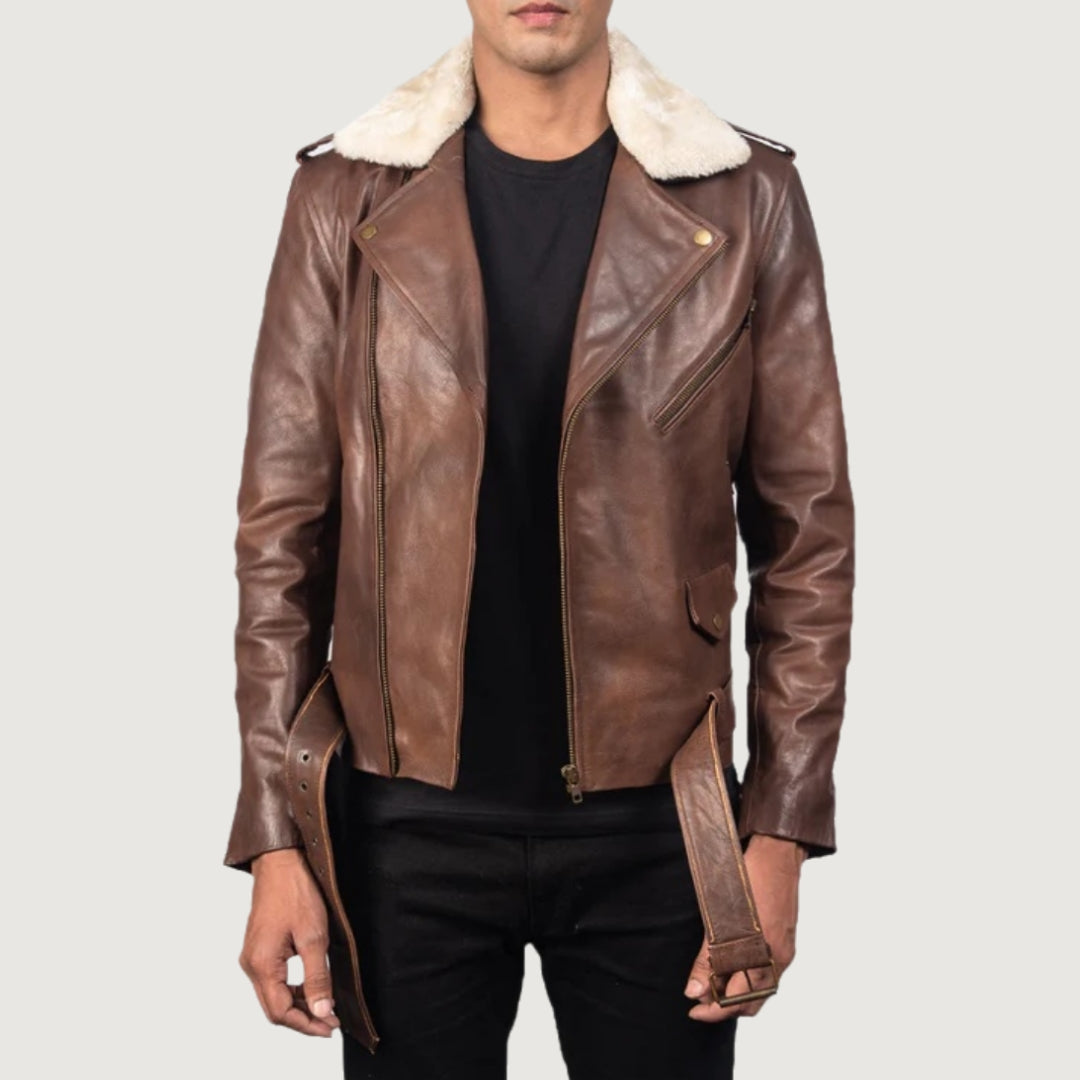 Furton Brown Leather Biker Jacket