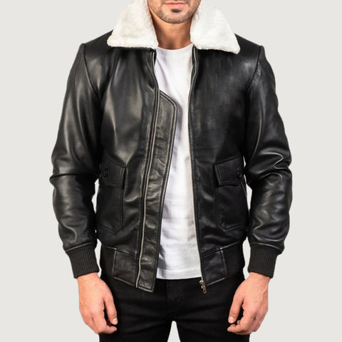 Airin G-1 Black & White Leather Bomber Jacket