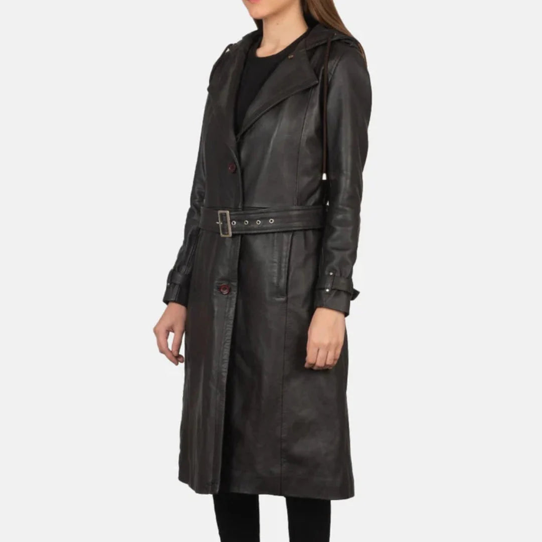 Fixon Hooded Black Trench Coat