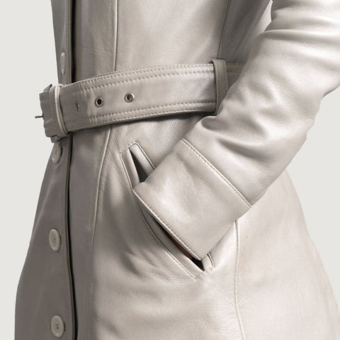 Moonlight Silver Leather Trench Coat