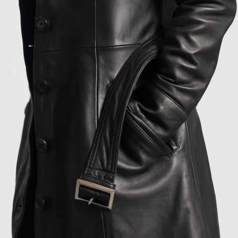 Moonlight Black Leather Trench Coat