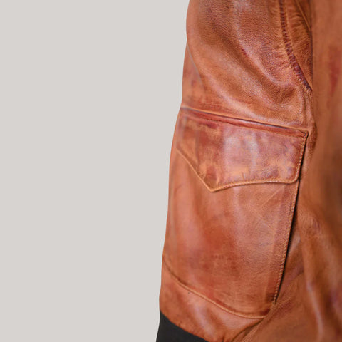Distressed Bomber Brown Leather Jacket
