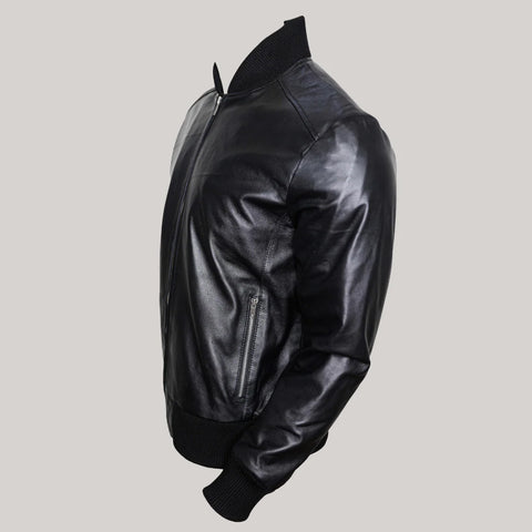 Mens Lambskin Black Bomber Jacket