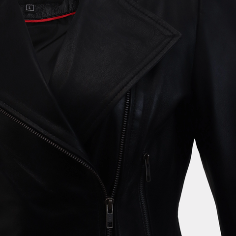 Women Round Necked Black Leather Jacket