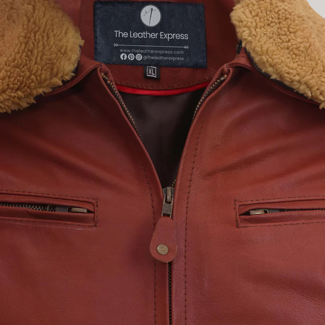 Mens Camel Brown Bomber Leather Jacket