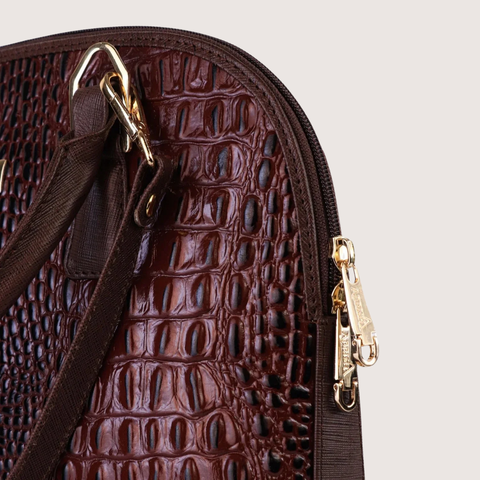 Chocolate Noir Croc Leather Handbag